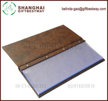 Hot sale high quality real leather menu book, flip menu holder, genuine leather menu cover