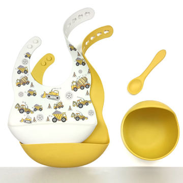 Silicone Weaning Set Trendy Printed Bib Feeding Essentials