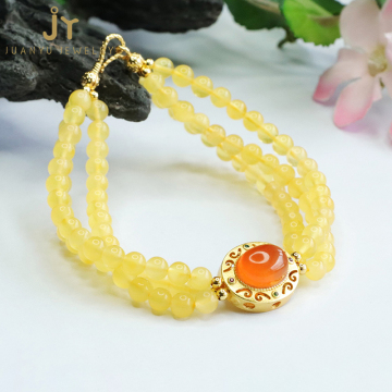 Wholesale Natural Stone Amber Bracelets, Multi-layer Stainless Steel Bangle & Chain Accessories