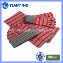 Acrylic striped scarf beanie hat and gloves set