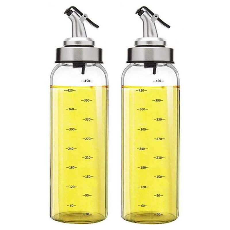 Olive Oil Dispenser Bottle, 17 Oz Oil Container with Non-Drip Spout For Vegetable Olive Oil Sprayer, Lead-Free Glass Oil Bottle