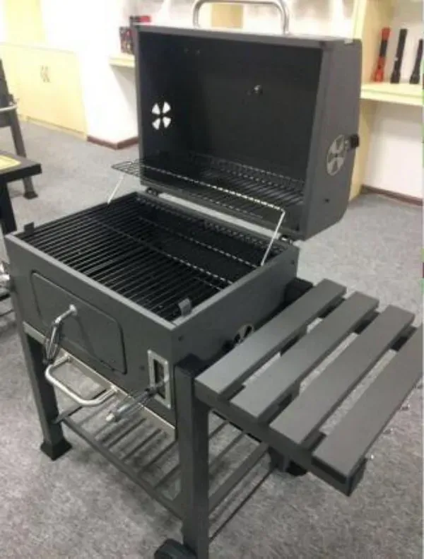 Middle Size Charcoal Smoker with Grid Side Tables and Bottom Shelf