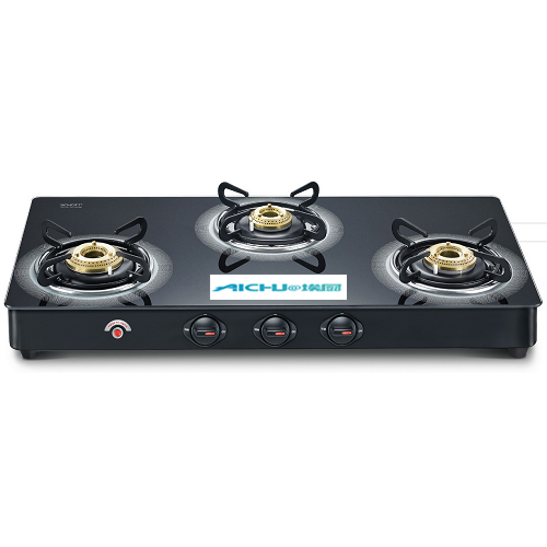 Black Table Schott Glass Top Gas Stove