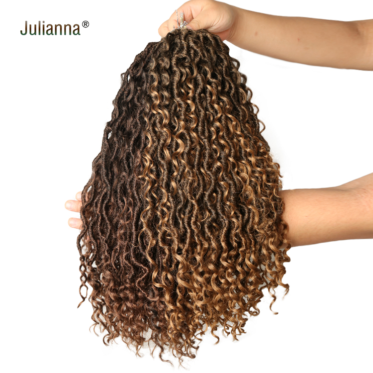 Julianna18 Inch 85G Bohemian Crochet Hair Wavy With Curly Ends Synthetic Crochet Faux Locs Hair River Locs Goddess Locs