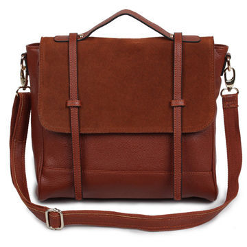 Brown Leather Messenger Bag, Fashionable Design, OEM or ODM Orders WelcomedNew