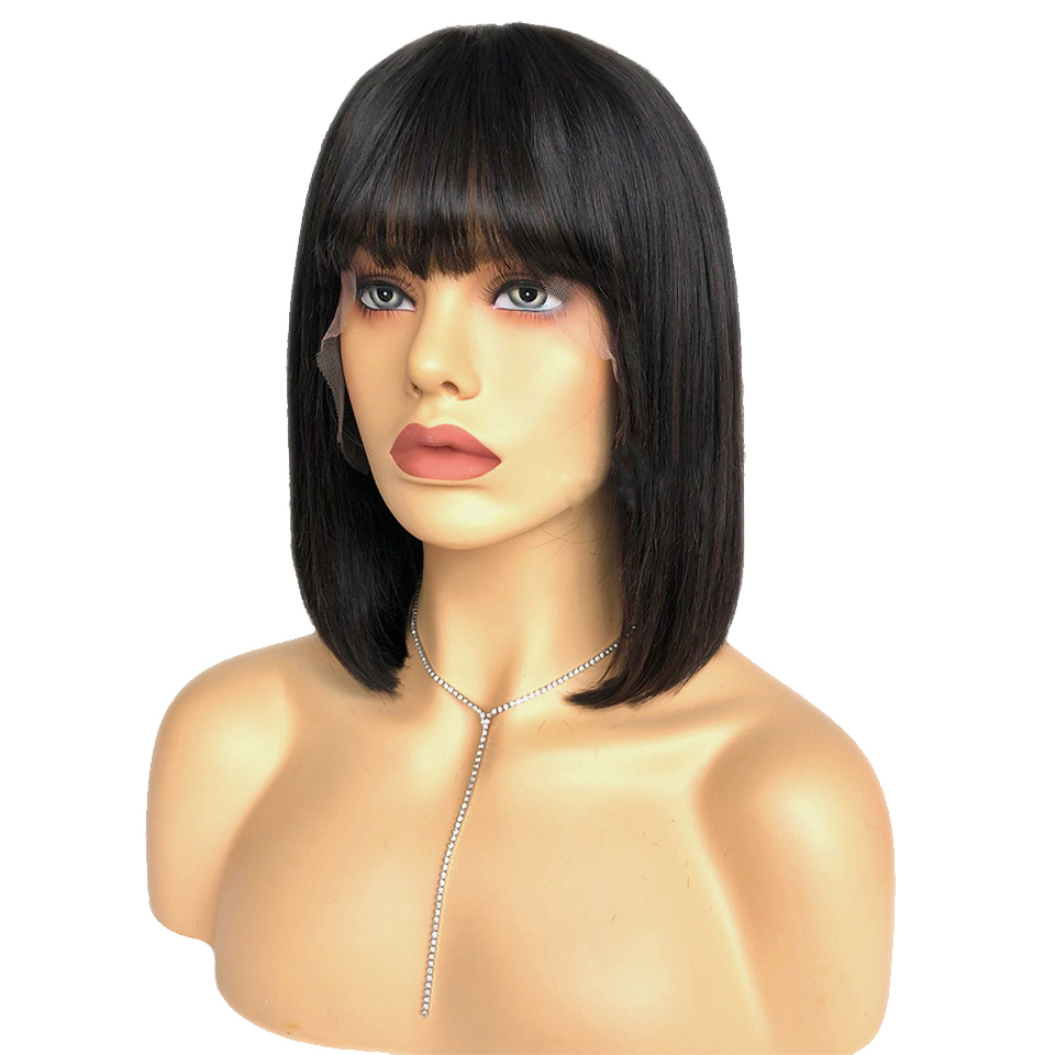 cheap price 100% virgin Brazilian human hair bob wig with bangs lace front bob wigs human hair