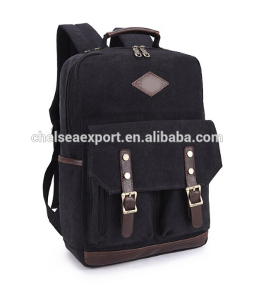 Black canvas school bag for teenager boys laptop backpack