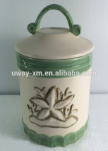 Customized printing design 1kg ceramic pet food storage can with handle