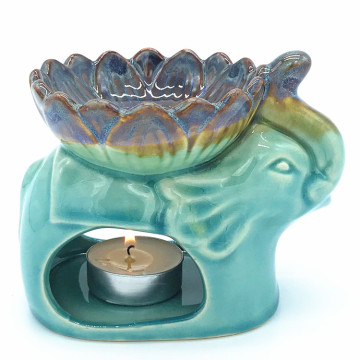 Thai Elephant Ceramic Aromatherapy Oil Burner with Tea Light Holder