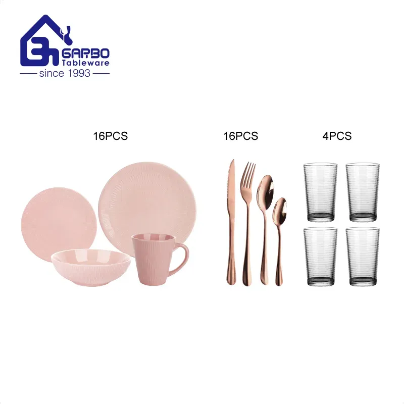 Wholesale 32PCS Ceramic Tableware Set with Flatware for Home Use