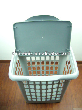 Plastic lided laundry hamper basket