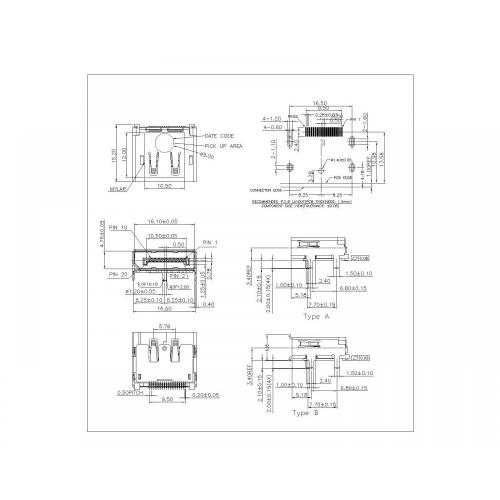 Port d'affichage 20p SMT avec Plastac Basic, jambe 2.0 mm