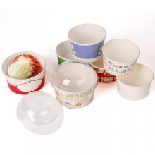 Cilindro de papel ecológico e biodegradável para sorvete com tampa, copos de papel para sobremesa, potes de papel para salada de iogurte com sorvete