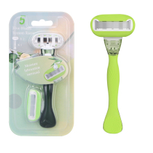 5 Blades Ladies Razor System - Avocado Green Moisture Lubrication Surround Shaving Razor for Women