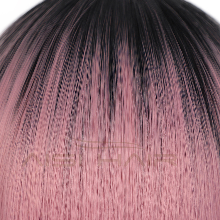 Aisi Hair 14 Inch Short Bob Ombre Pink Dark Root Wig Swiss Lace Wig Cosplay Synthetic Lace Frontal Wigs For Black Women