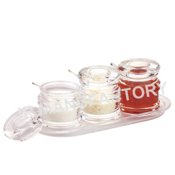 Acrylic condiment jar set/4pcs clear jar set with spoon/Popular Cruet set