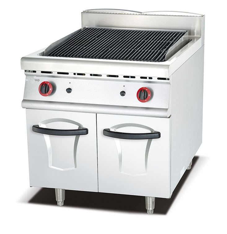 Commercial Restaurant Kitchen Cooking Equipment Gas Lava Rock Grill With Cabinet