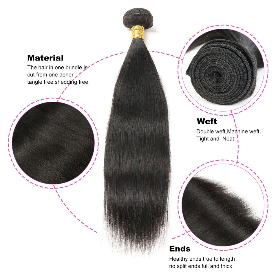 Straight Hair Bundles with Frontal 3 Pcs Human Hair Bundles with Closure Brazilian Hair Weave Ear To Ear Lace Frontal Closure