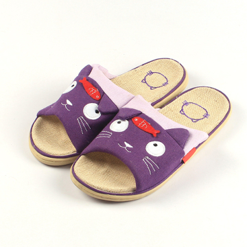 High quality linen slippers cute cat design slippers
