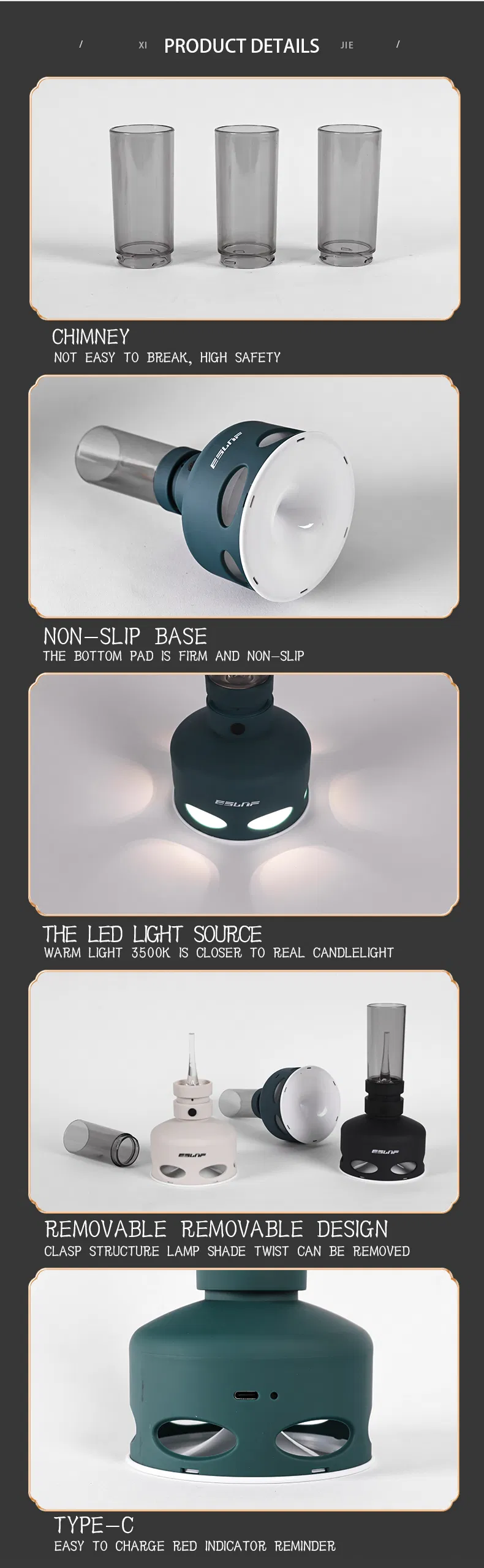 Modern USB Rechargeable Flameless LED Kerosene Lamp for Indoor Decor