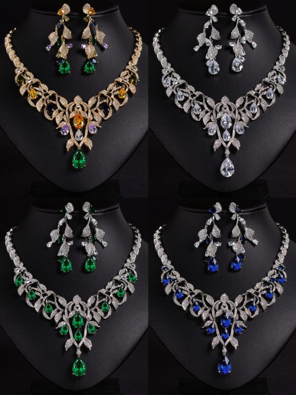 Lush Leaf Teardrop Bridal CZ Jewelry Set