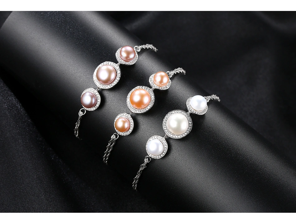 Elegant S925 Silver Jewelry Freshwater Pearl Silver Strand Bracelet