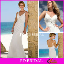 New Style Spaghetti Strap Backless Wedding Dresses V Neck Floral Beach Chiffon Bridal Gowns