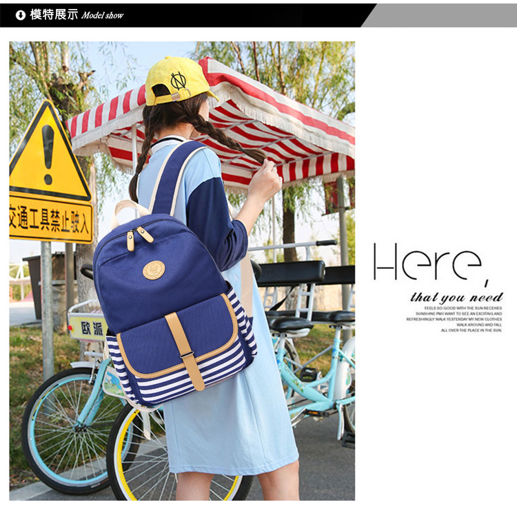 Amazon hot sale foldable usb charging unisex school bag navel blue vintage cotton canvas backpack bag set