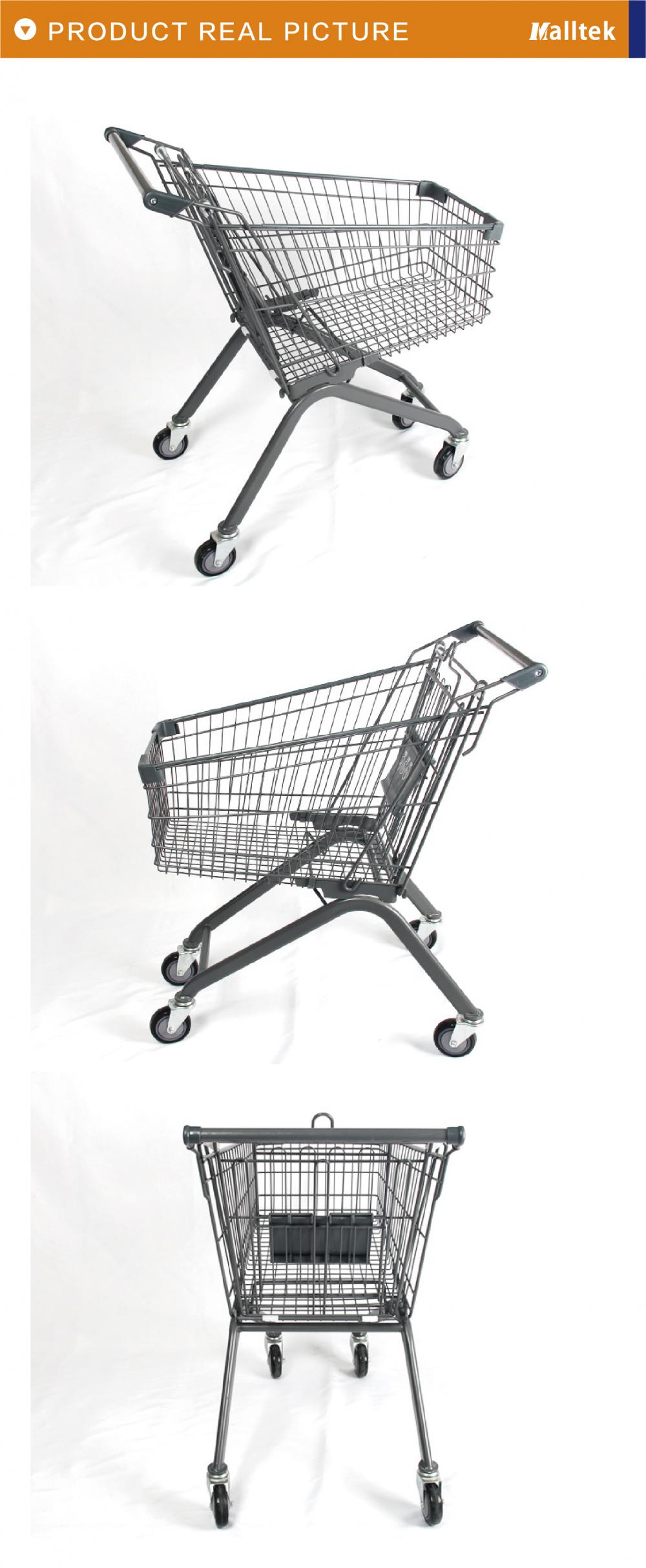 Gray Metal Shopping Cart PU Wheeled Trolley