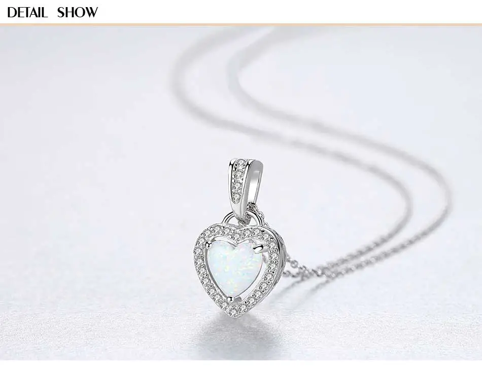 S925 Silver CZ Delicate Opal Stone Heart Pendant Necklace