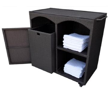 Wicker Poolside Storage Cabinet: Rattan Towel Rack Cart Caddy