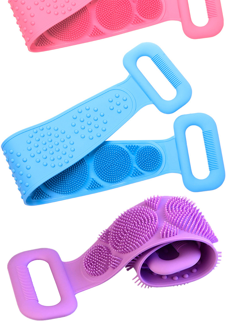 Silicone bath body back brush scrubber bath towel exfoliating belt long handle cleaning scrubbing belt