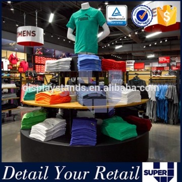 wood round retail display table for garment display