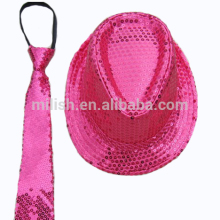 HEN-0066 hen party novelty pink lady sequin fedora hat with tie