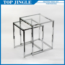 2pcs Square Glass And Metal Table Set
