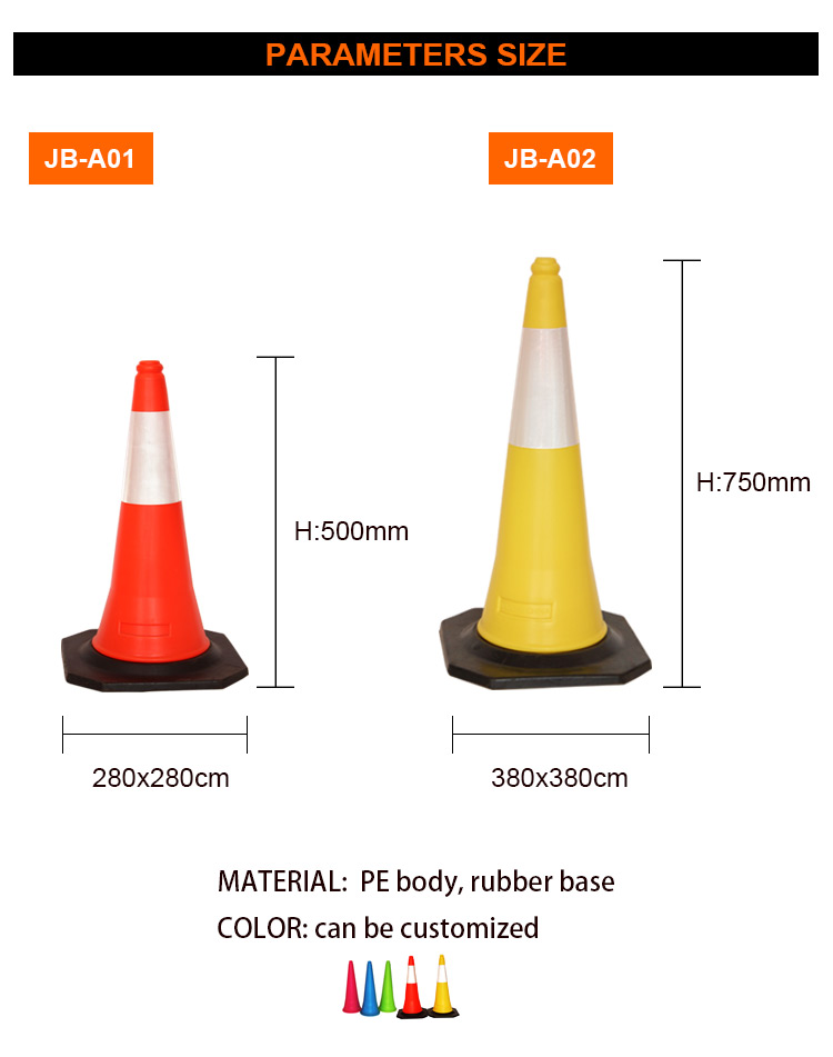 Hot Selling 75 cm Reflective Film Black Base Road Traffic Cones, Reflective PVC Traffic Cone/