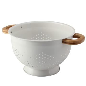 Bamboo Handle Iron powder coating Colander