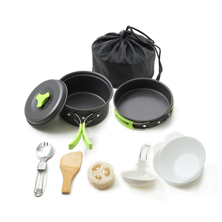Durable 10 Pcs Compact Camping Cookware Mess Kit, Backpacking Gear and Hiking Outdoors Cooking Equipment Cookset