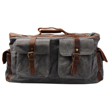 Fashionable waxed canvas bag leather travel luggage