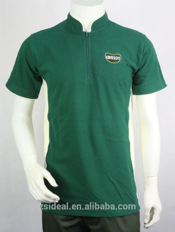 green cotton pique polo shirt, zip up polo t-shirt