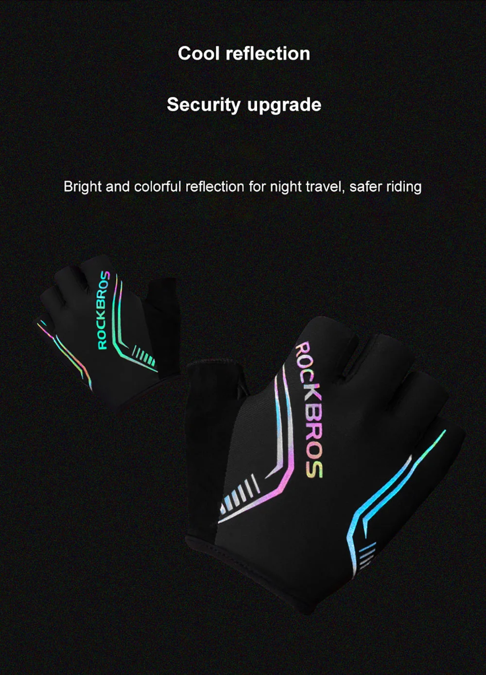 Made in China Rockbros Colorful Reflective Half Finger Gloves Cycling Riding Gloves