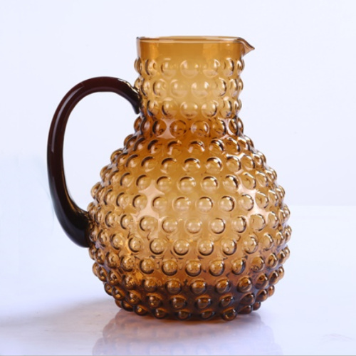 Hand Made Amber Bubbles Water Glass Pitcher Set