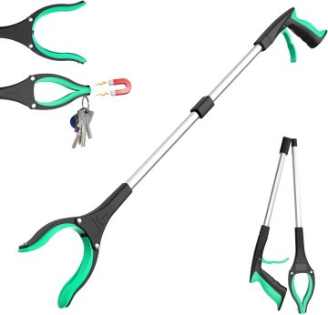 Long Reach Foldable Trash Grabber with Rotating Jaw and Magnet