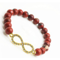 Red Jasper 8MM Round Beads Stretch Gemstone Bracelet with Diamante 8-shape Piece