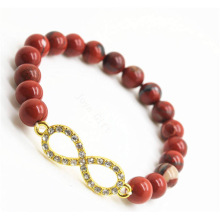 Красная яшма 8 мм круглые бусины стрейч gemstone браслет с Диаманте 8-образный кусок