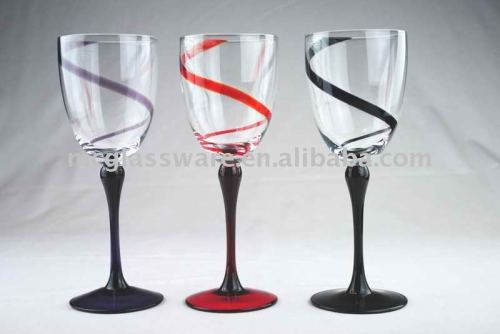 handmade unique and newly developed wine glass with colour swirl and wnderful stem