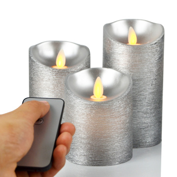 Silver Flickering Dancing Flame Led Flameless Pillar Candles