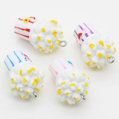 Encantos de palomitas de maíz dulces Kawaii colgantes de palomitas de maíz de comida de casa de muñecas en miniatura para joyería de collar de pendientes