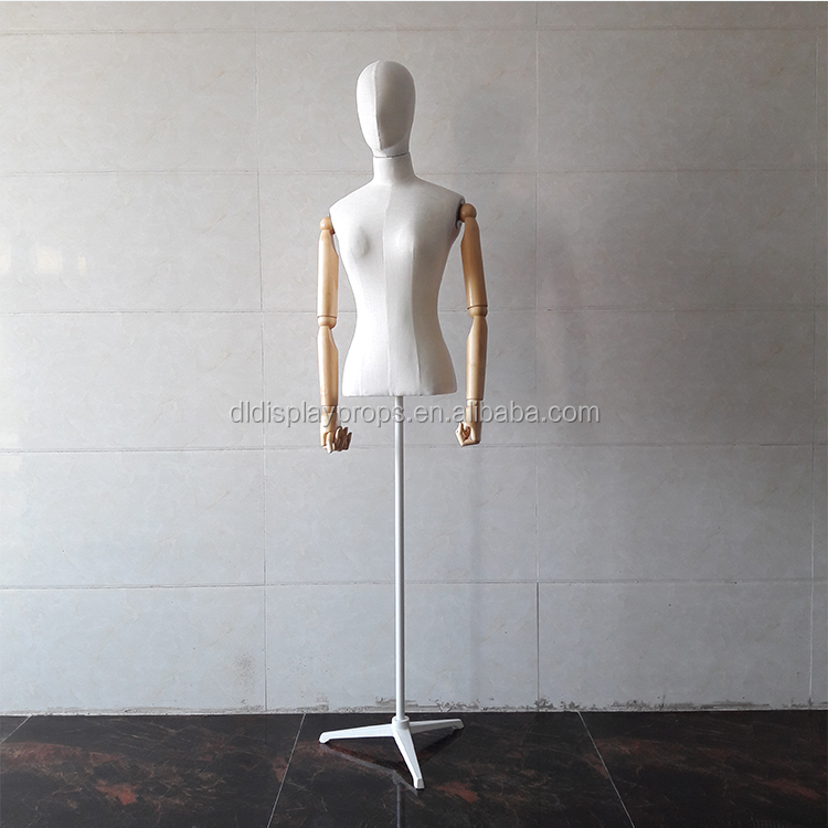 Fashion Female Mannequin With Wooden Arms DL278 Upper Body Fabric Display Dummy For Sale