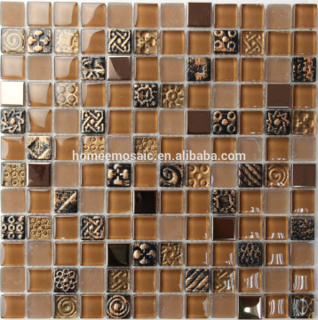Decorative backsplash beige glass mosaic for livingroom wall tiles